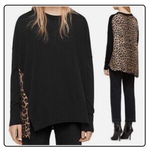 AllSaints Black Sweater with Leopard Print Back Panel